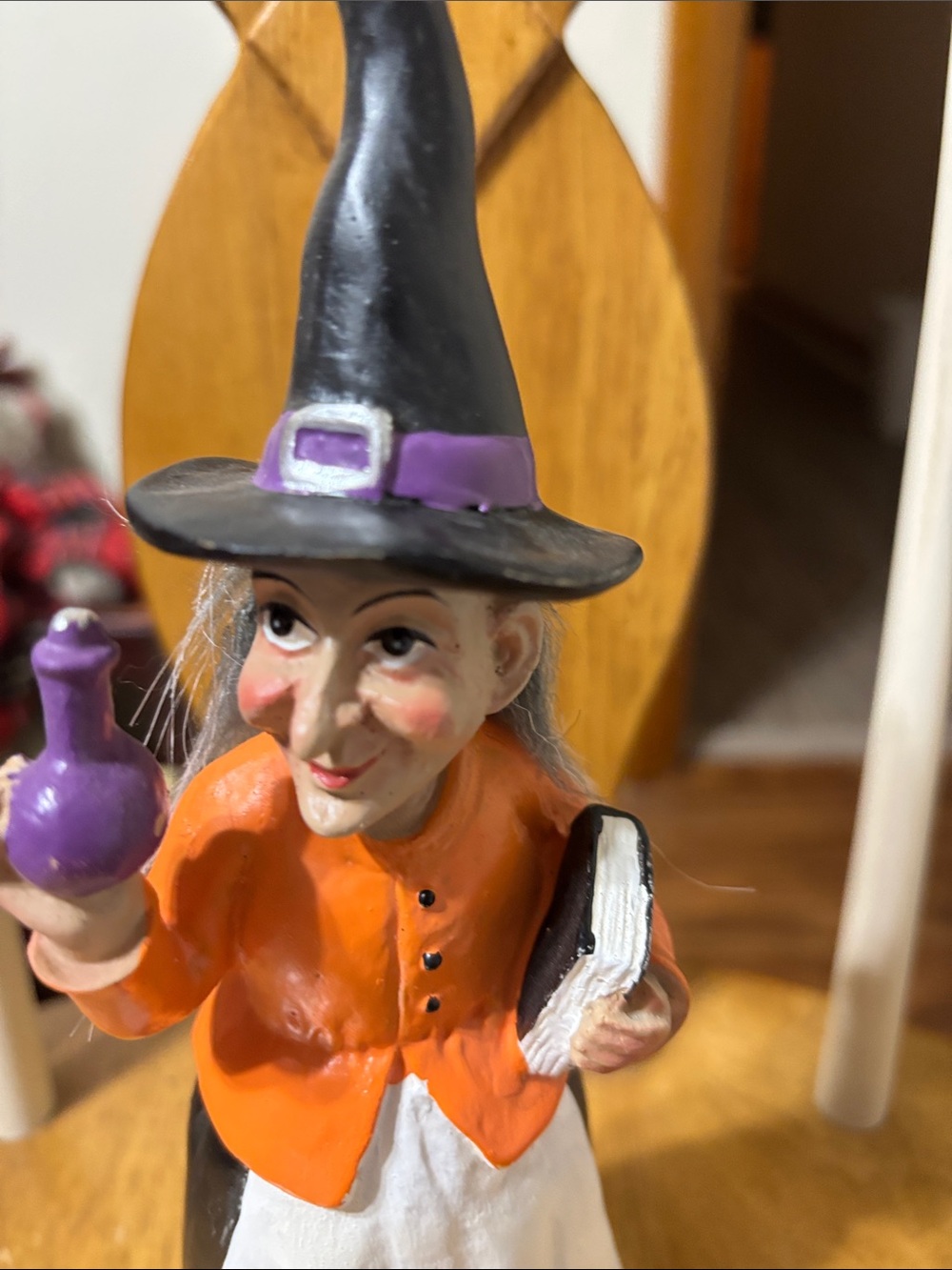 Hand-Painted Witch Figurine - Orange, White & Black Home Accent - Picture 2 of 5